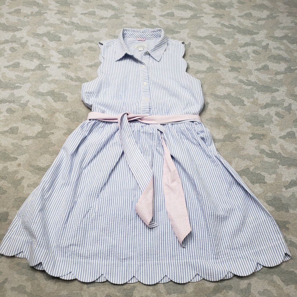 Vineyard Vines Kentucky Derby Dress Womens 10 Blue Seersucker Scallop Sleeveless